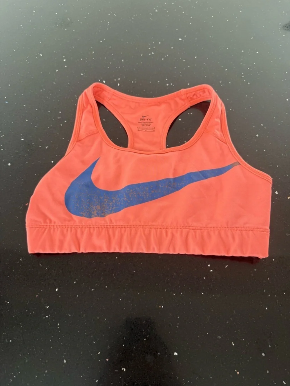 Nike Coral Sports Bra with Blue Swoosh